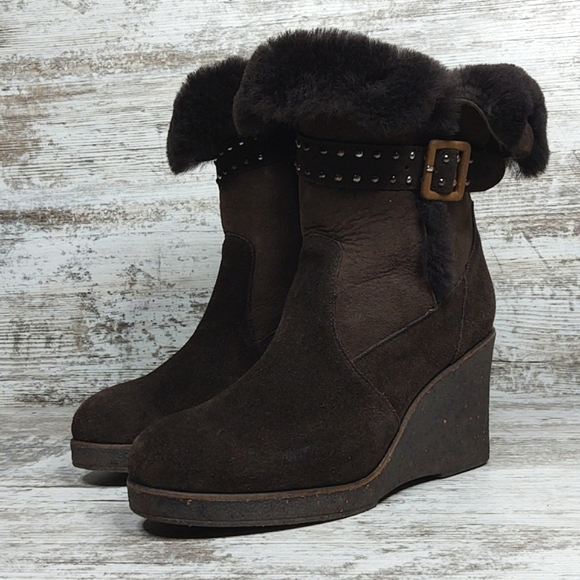 🟥NWT EMU Sheepskin Water Resistant Wedge Boots - Picture 3 of 16